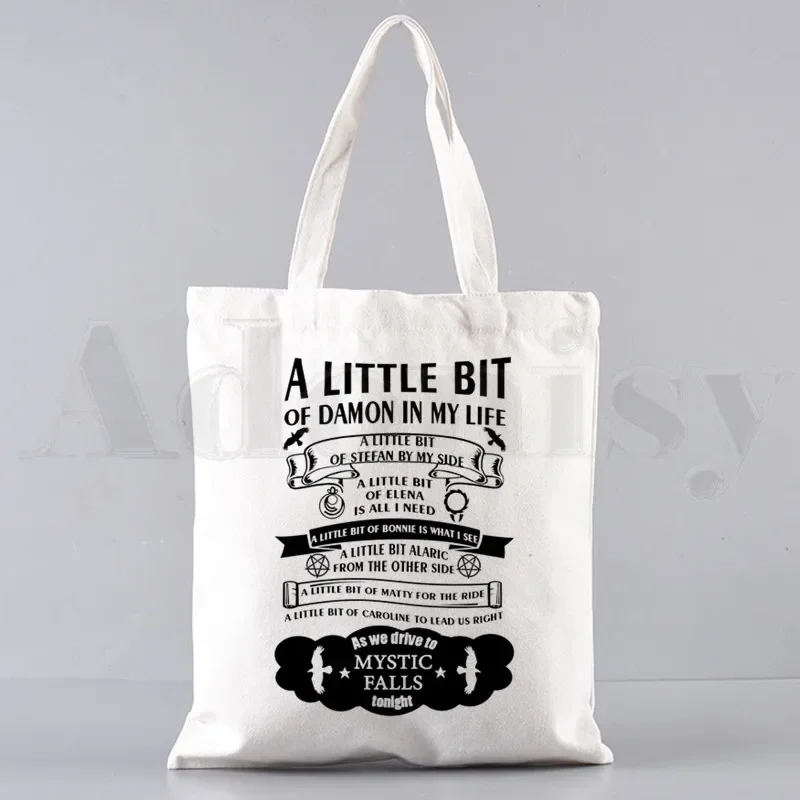 يوميات مصاص الدماء حقيبة كتف قماشية مطبوعة برسوم كارتونية جديدة للسيدات حقيبة هاراجوكو مضحكة ذات سعة كبيرة صديقة للبيئة #4