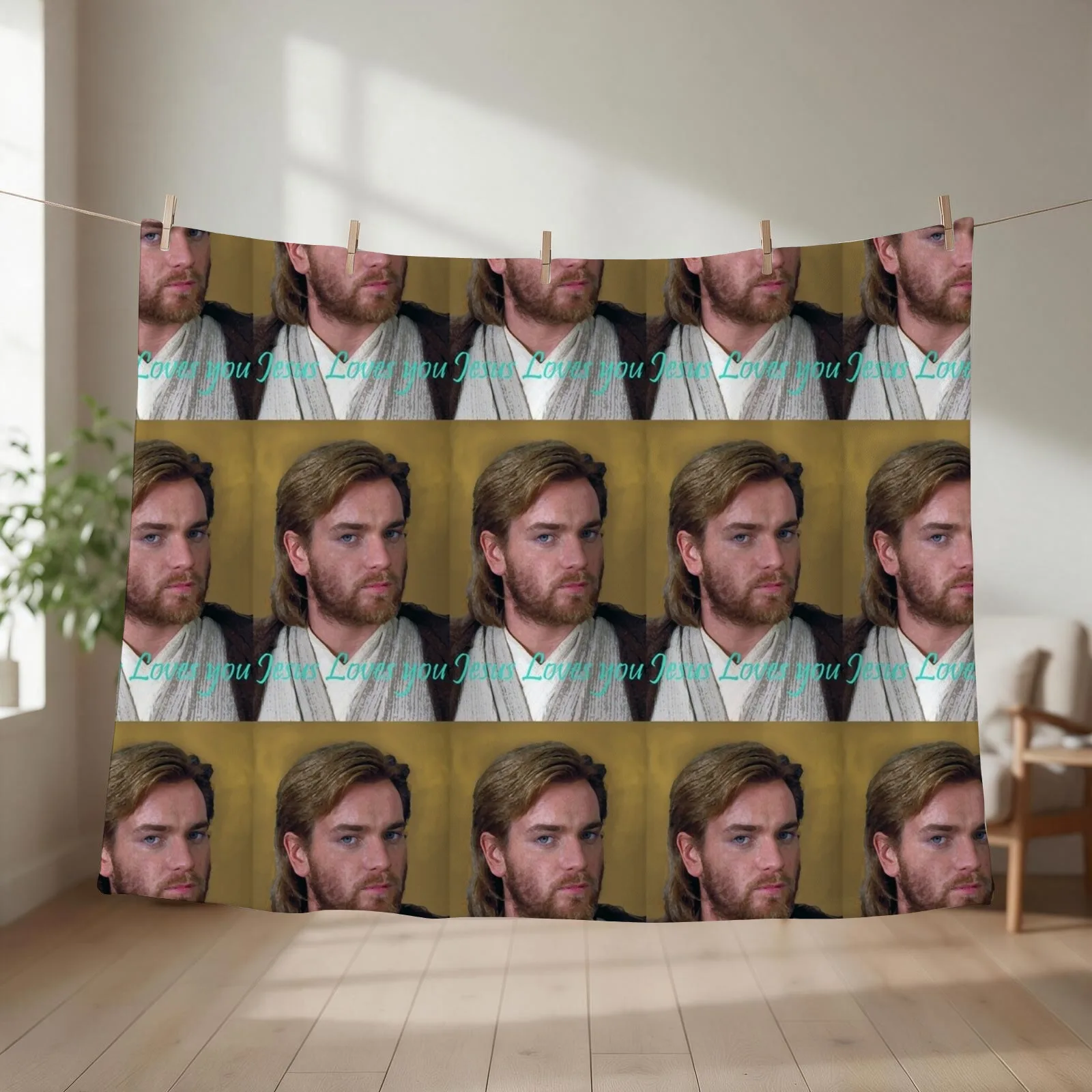 Space Jesus Loves You (Ewan McGregor) Throw Blanket couch cozy soft plush fuzzy picnic outdoor blanket