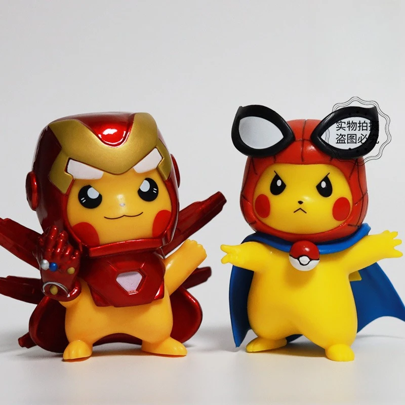ピカチュウスーパーヒーローコスプレフィギュア、かわいいポケモンpvcモデル、車のダッシュボード装飾用、アニメコレクタブル玩具、愛好家へのギフト-​