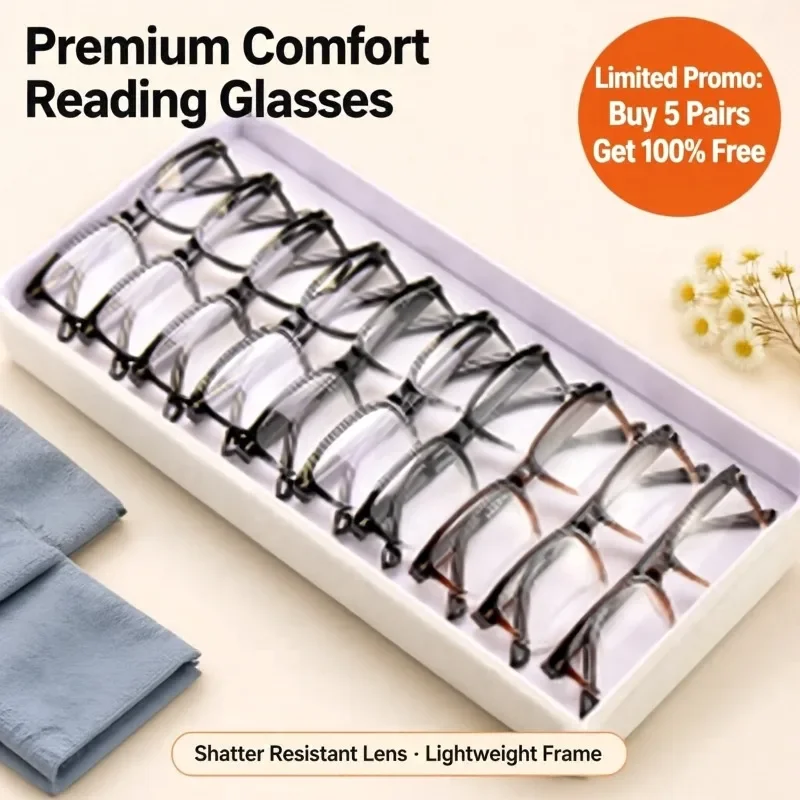 A Pack of 10 Z and L HOUSE Reading Glasses Ultra-light Square Frame HD Transparent Lenses + 1.0 To + 4.0 Degrees Vintage Metal Decoration Durable and Minimalist Home Office The Perfect Gift for The Elderly in Random Colors