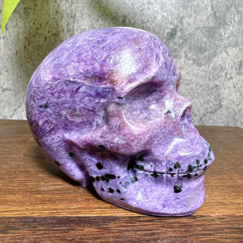 Natural Charoite Skull Carving Quartz Stone  Halloween Decoration Minerals Craft Gifts Energy Healing Meditation Spiritual Gift