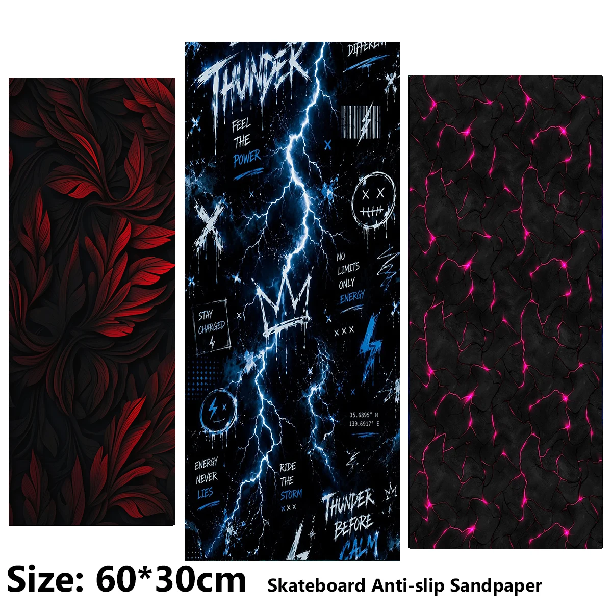 ElecStric Scooter Anti-slip Sticker Sandpaper Skateboard Grip Tape Sheet 60*30cm Leaf Graffiti with Dotted Patterns