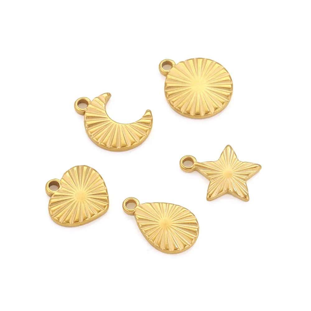 10pcs Stainless Steel Start Moon Heart Charm Pendants Necklace Findings DIY Earring Bracelet Jewelry Making Supplies Accessories