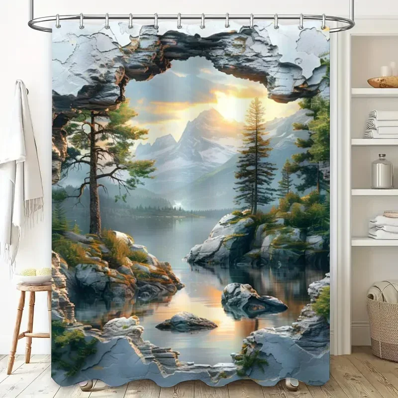 

3D дизайн сломанной стены водонепроницаемая занавеска для душа термостойкая машинная стирка непрозрачная 180x180 см