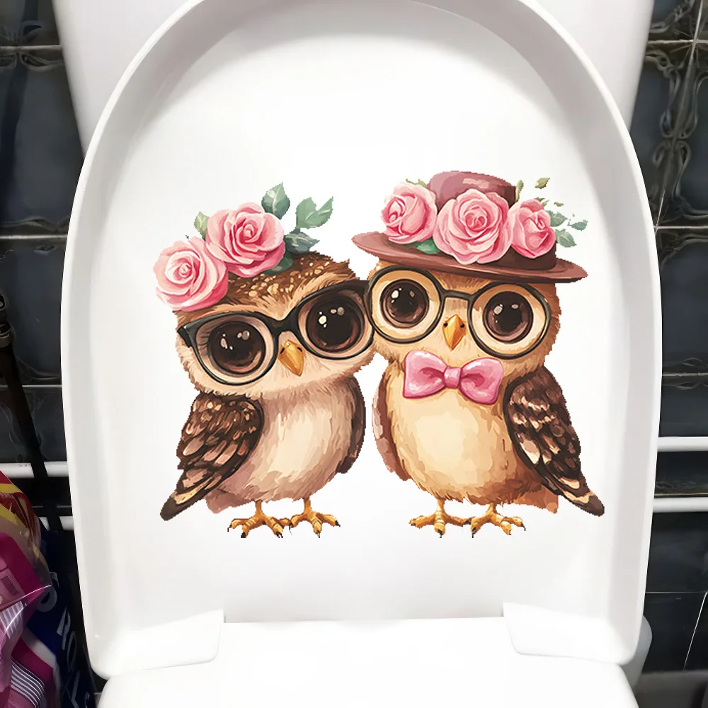 

Couple Owl Wall Sticker Bathroom Toilet Decor Living Room Cabinet Refrigerator Home Waterproof Decoration Decals Stickers M1534