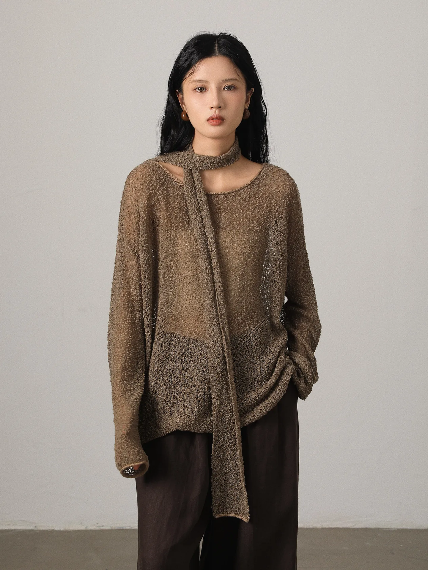 

Vimore Pure Wool 00 Textured Bean Sweater Women's Draped Knitwear Loose Fit Casual Sle Medium Length round Ne Sweater