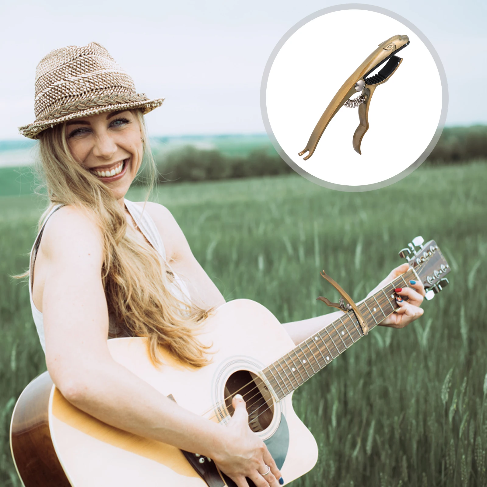 

Golden Aluminum Alloy Capo Leopard Design Durable Metal Trigger Clip On Tuner For Electric Acoustic Guitars Ukulele
