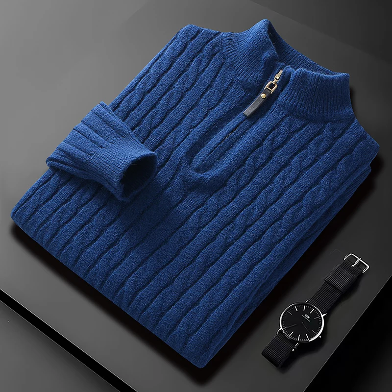 

Thiened f High Collar Zipper Knitted Sweater Men's Faion Casual Long Sve Winter Spring Autumn Sle Pure Color Top