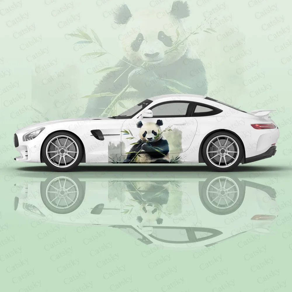 Cute Panda Eat Bamboo Car Vinyl Wraps Decal Self-adhesive PVC Sticker Suitable for Trucks SUV Decoration Auto Accessories Gift