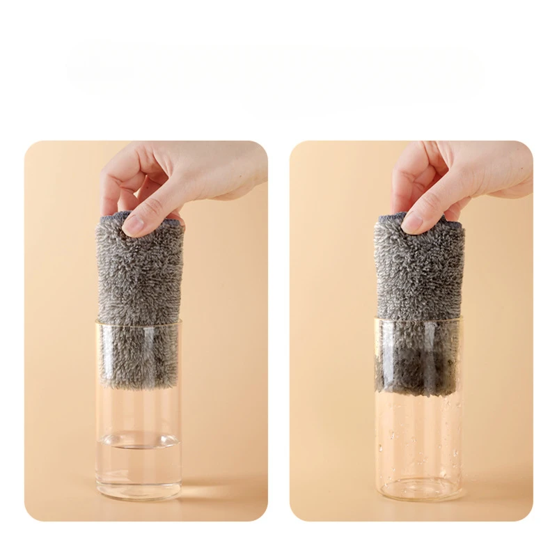 Bamboo Charcoal Locking Edge Wipes Thickened Absorbent Non-Stick Dish Towel Fine Fibre Kitchen Cleaning Dishcloths Dishcloths