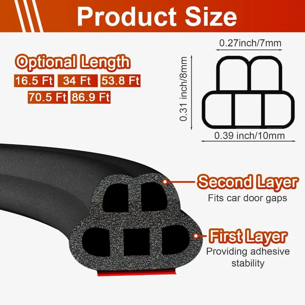 耐久性のある 3 層車用ウェザーストリップ 5 メートル防塵車ドアシール防音防風トランクシール自動車