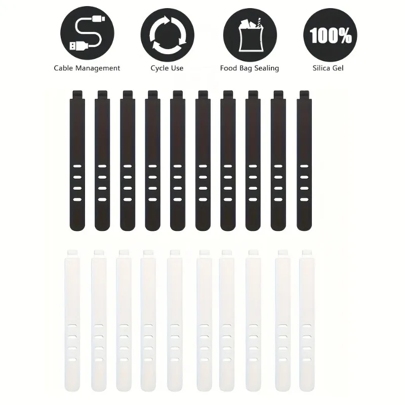 

Magic Cable Straps - Reusable 2-Color Silicone Ties for Neat Wires