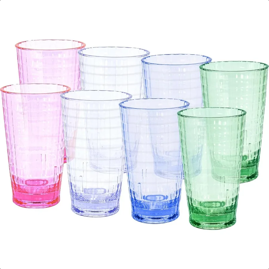 

15oz Plastic Drinking Glasses Acrylic Glasses Drinkware Colored Plastic Tumbler Cup Set of 8 BPAFree DishwasherSafe