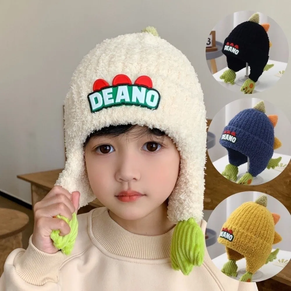 

New Cute Dinosaur Pullover Cap Warm Coldproof Ear Protection Hat Windproof Plush Knitted Cap