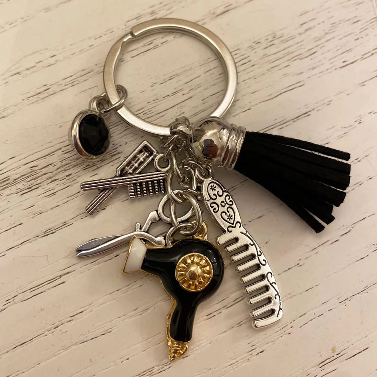 

Creative Hairdresser Hairdryer Scissors Comb Pendant Key Chain Key Ring Gift For Hairdresser Perfect Salon Owner Or Hairstylist