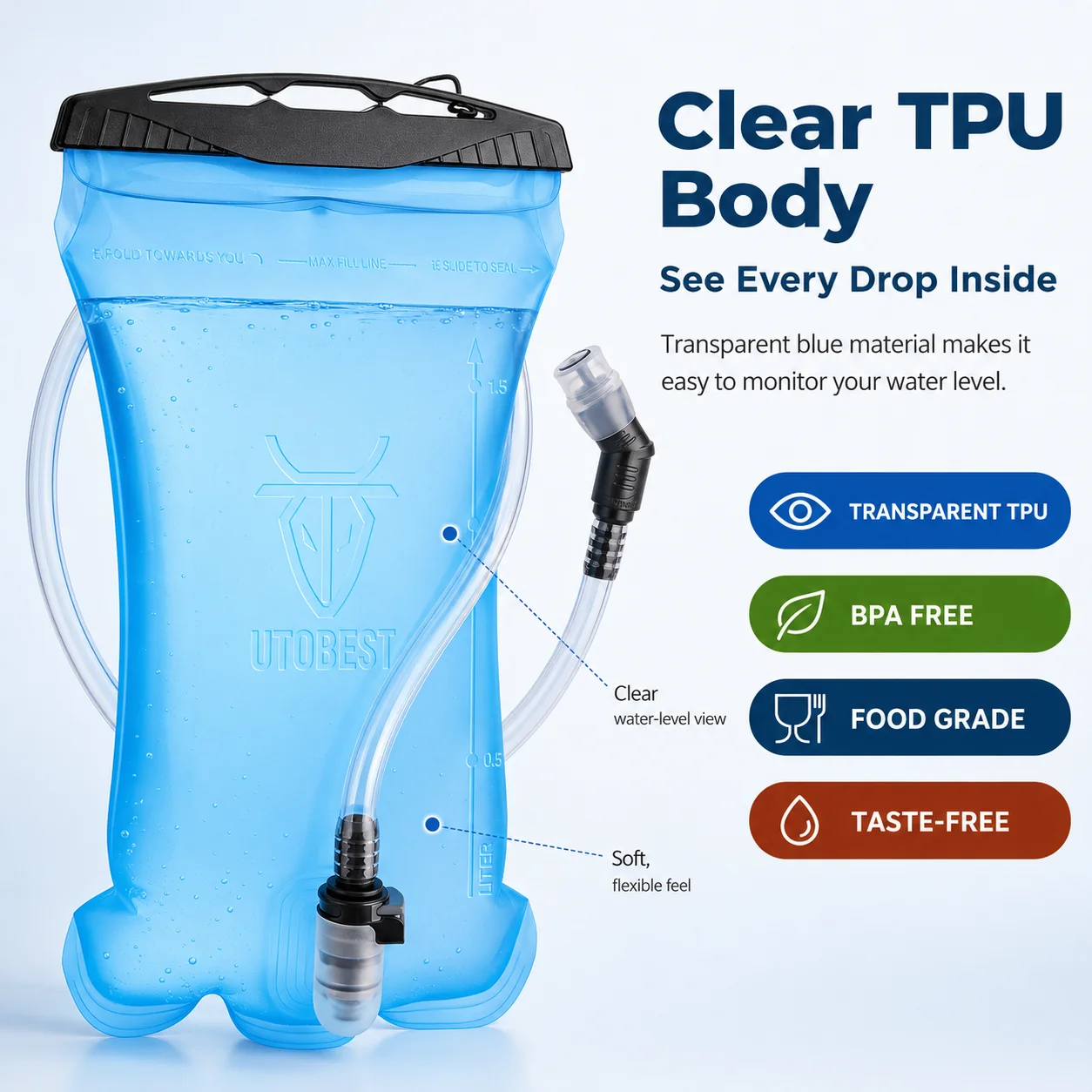 Afbeelding 3: Utobest 1,5l Waterblaas Hydratatie Reservoir Pack Tpu Water Opbergtas Voor Fietsende Rugzak