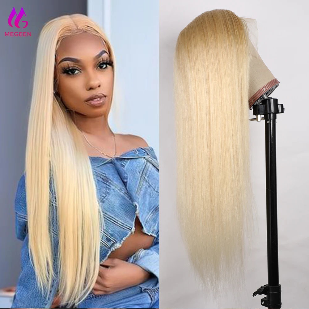Megeen 13x4 HD Lace Frontal Wig 613 Blonde Colored Wigs 100% Human Hair 13x4 Transparent Lace Front Wigs Virgin Hair Pre Plucked