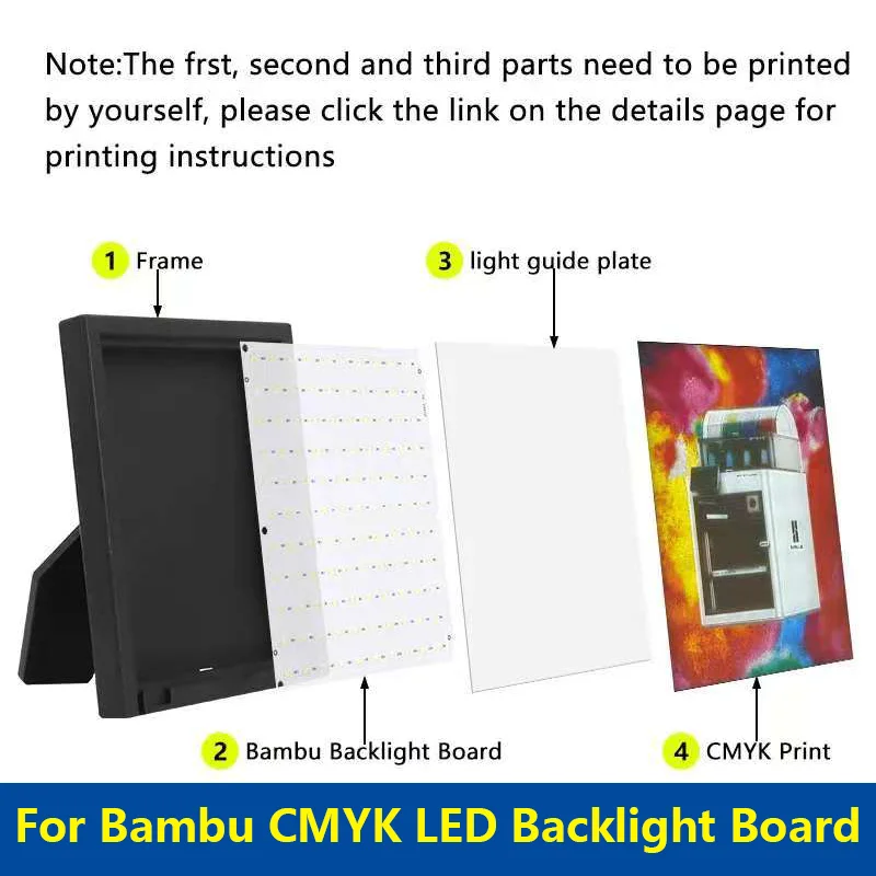 For Bambu CMYK LED Backlight Board USB C CMYK 3D Print Backlight Board kit CMYK LED Lithophane Backlight Board For Bambu lab