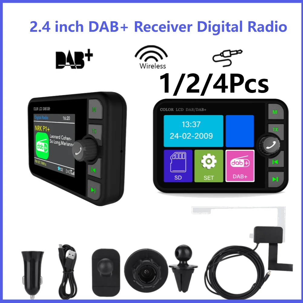 MP3 FM Transmitter Car DAB Radio Receiver Digital Signal Broadcast Adapter 2.4 Inch Hands-free Bluetooth 5.0 MP3 Player Radio