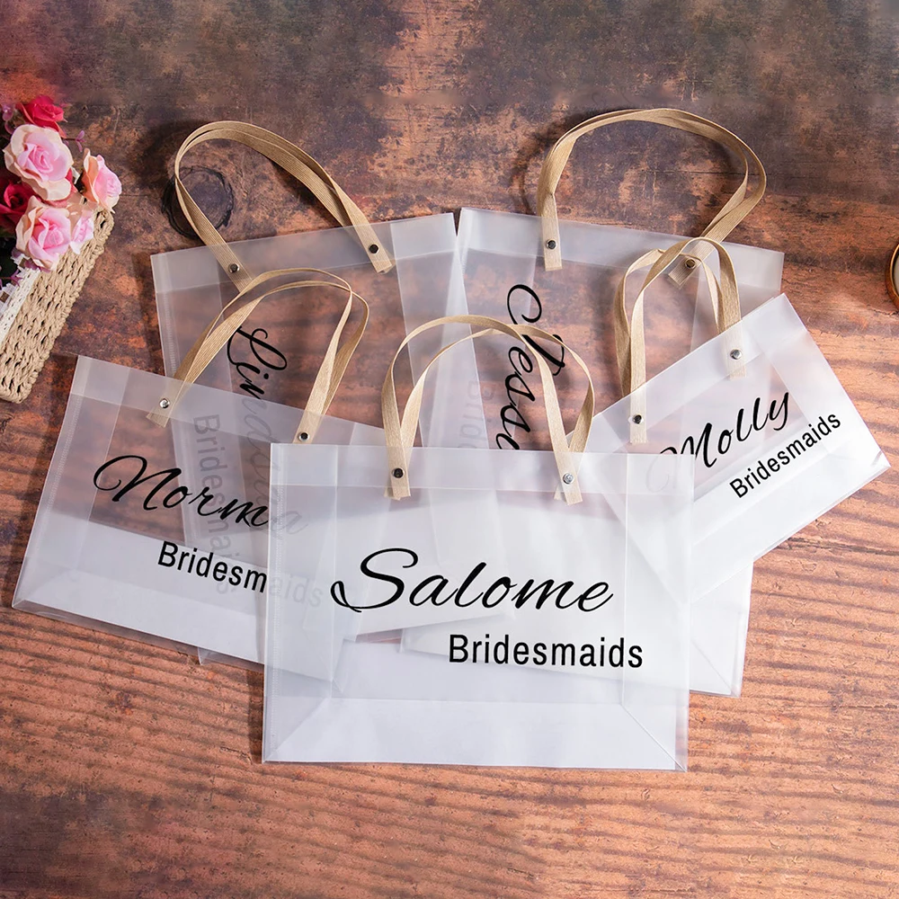 Personalised Clear Party Gift Bags with Handle PVC Plastics Name Tote Bag Wedding Birthday Bridal Shower Bridesmaid Favors