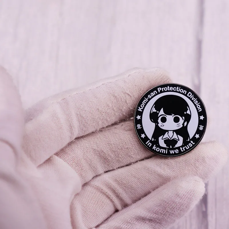 Cartoon Komi Can\'t Communicate Pins Brooch Round Shape Girl Komi-San Protection Division In Komi We Trust Enamel Corsage Jewelry