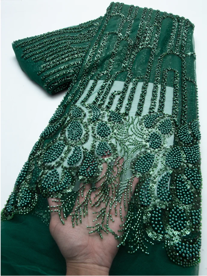 Kalume African Lace Fabric Embroidered Nigerian Lace Fabric with Bead Sequins High-quality African French Net Lace Fabric F4138