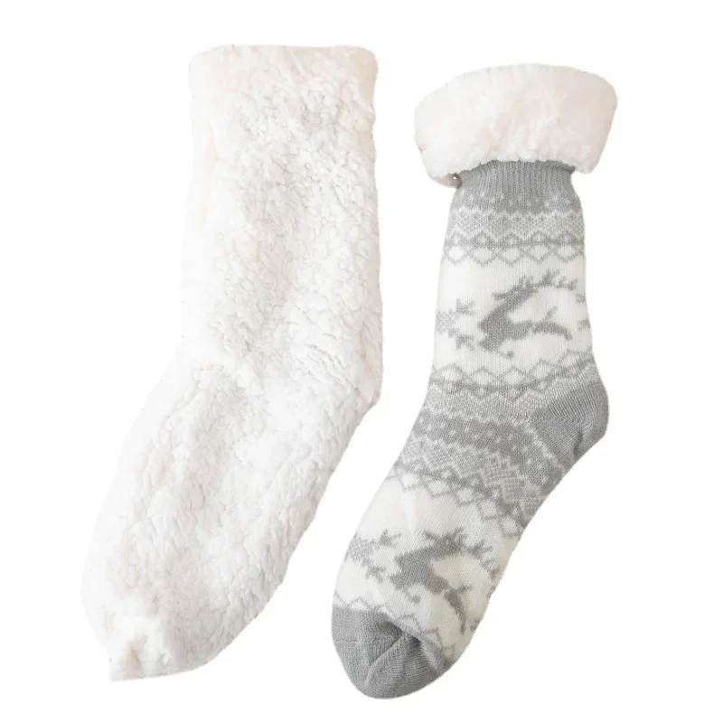 Christmas Warm Stockings Fuzzy Fluffy Socks Ladies and gentlemen Plush Soft Floor Anti Slip Non Grip Slippers Sock Deer Elk New