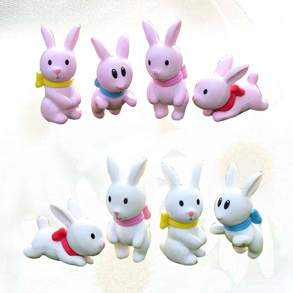 

8 Pcs Rabbit DIY Craft Decor Miniature Plastic Figurine Landscape Decoration Gardening Props Small Parts Kids Room