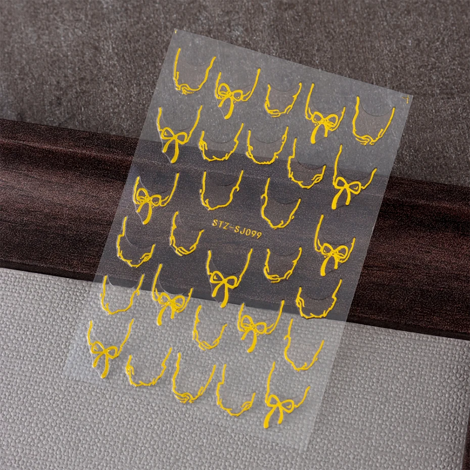 3D Gold Bowknot Line  Nail Stickers Striping Tape Design Noble and Elegant Geometry Nail Decal  Slider Manicure Nail Decoration