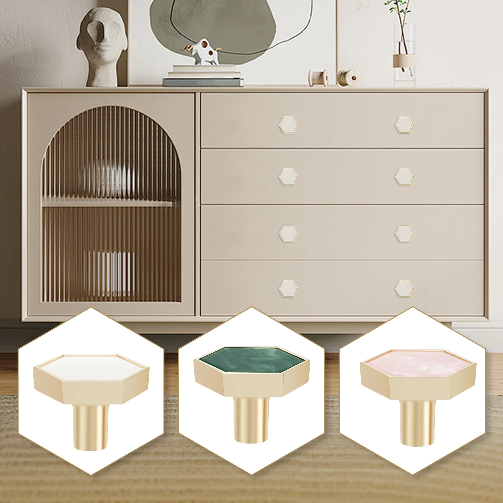 8pcs Cabinet Knobs Pink White Elegant Cabinet Hardware for Dresser Drawers Cabinet Door Pull Handles Brushed Brass Cabinet Knobs