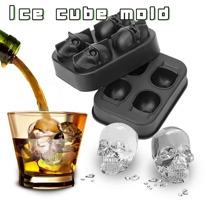 

Skull Four Grids Silicone Ice Cube Maker Ice Cream Mold Bar Whisky Cocktails For Halloween Party Easy to Clean Kitchen Gadgets