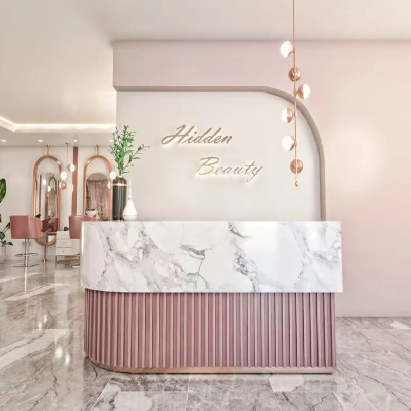 Modern Light Luxury Wood Square Bar Counter Small Reception Desk Eco-Friendly LED Lit Easy Clean Commercial