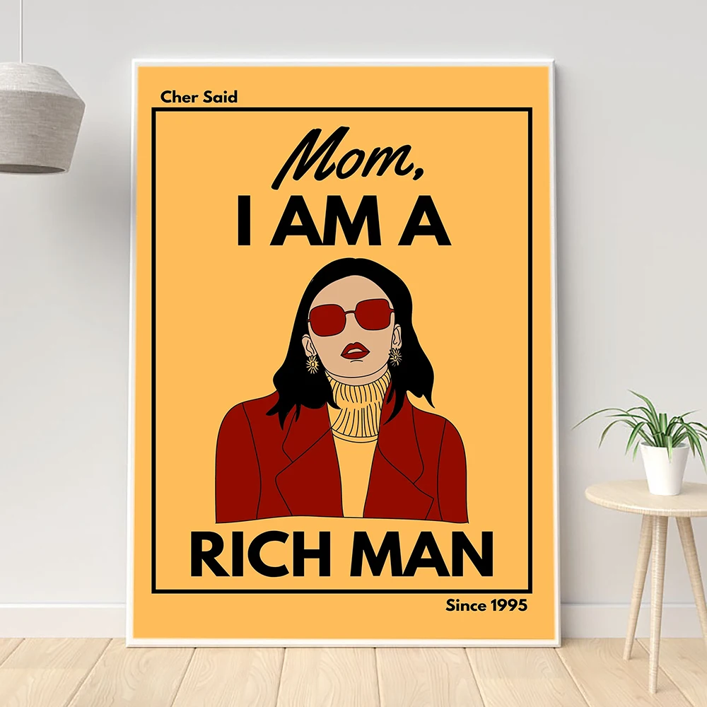 Fashion Quote Mom I Am A Rich Man Poster Print Retro Wall Art Large Music Poster Instant Chic Dorm Decor Vintage Canvas Painting