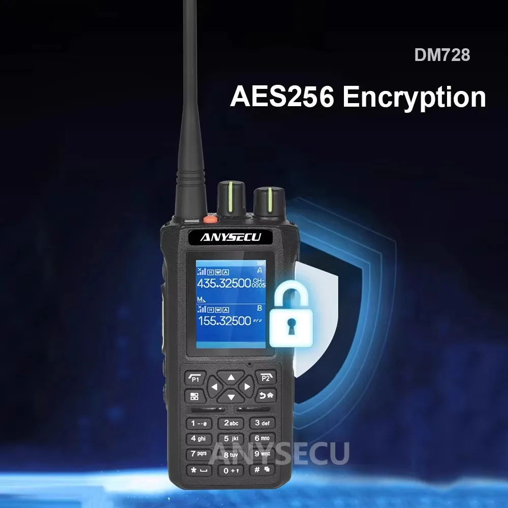 ANYSECU DM728 DMR Digital Radio With AES256 Encryption IP67 Waterproof Function VHF UHF 10W Walkie Talkie Long Range