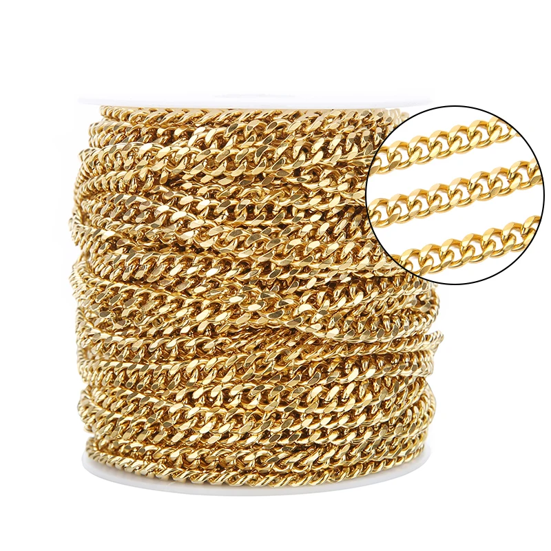 Aço Inoxidável Ouro Frisado Cabo Satélite Link Chain, DIY Tornozeleira, Colar, Pulseira, Jóias Fazendo Acessórios, 1 m