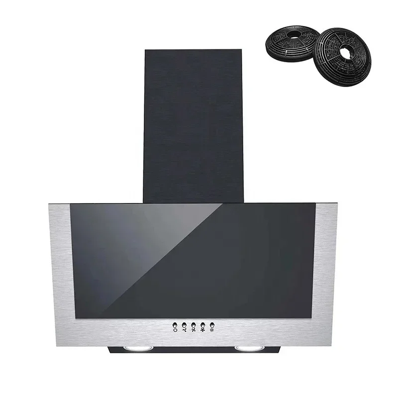 Stainless steel with glass button 60/90 cm wall mounted range hood chimney intelligent exhaust hood