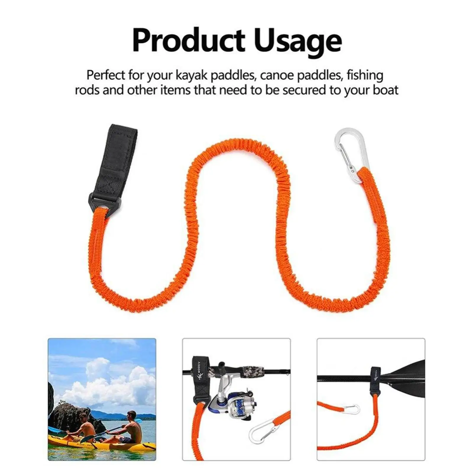 1PC Elastic Kayak Paddle Leash Adjustable With Safety Hook Fishing Rod Pole Coiled Lanyard Safety Cord Tie Rope Boat Accessories