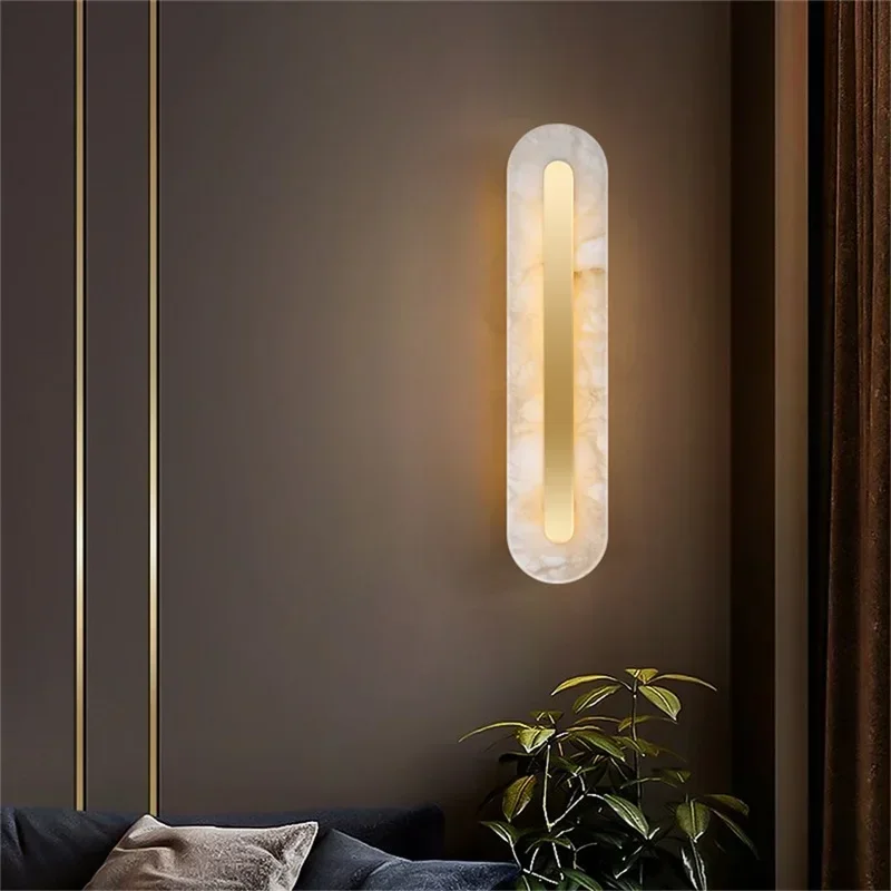 DEBBY Nordic Wall Lamp Postmodern Luxurious Brass Fixtures Rectangle Design Marble LED Living Room Bedroom Lighting