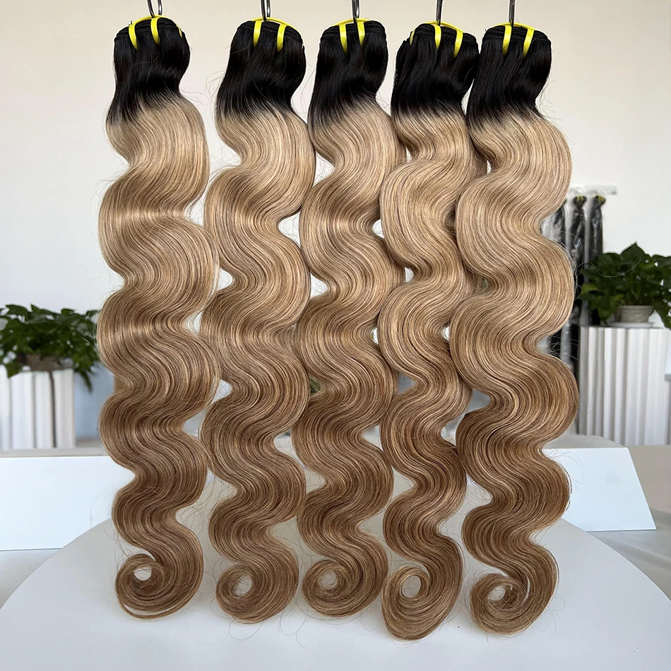 

Ombre 1B 27 Colored Body Wave Human Hair Bundles 16-24 Inch 10A Brazilian 100% Virgin Human Hair Extensions Weave For Women