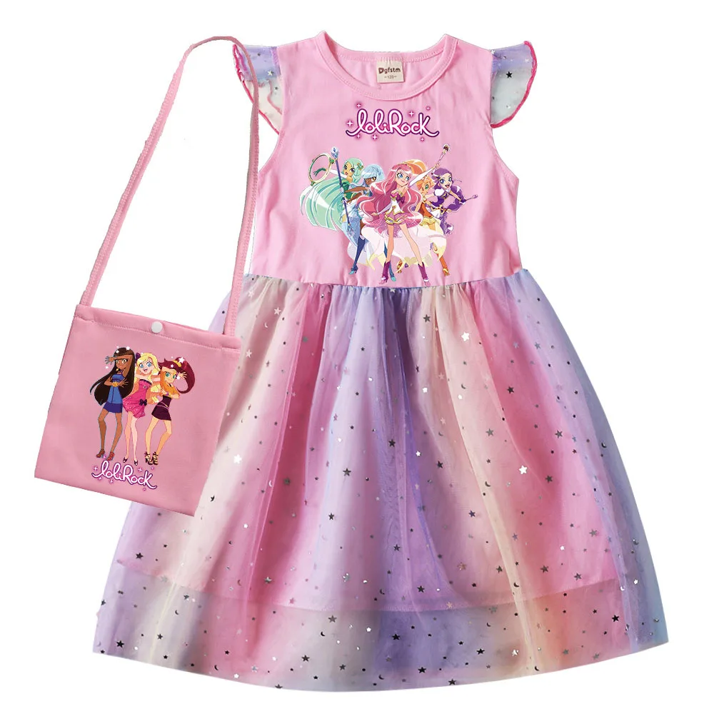 LoliRock Kids Summer Loli Rock Dress Baby Girls Cute Lace Princess Dress Toddler Girls Birthday Party Dresses with Bag