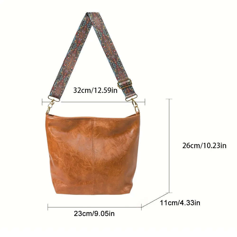 Damen Vintage PU-Leder Schultertasche Große Kapazität Hobo-Tasche Lässige Umhängetasche Tägliche Pendler-Einkaufstasche in Unifarbe – Detail 1
