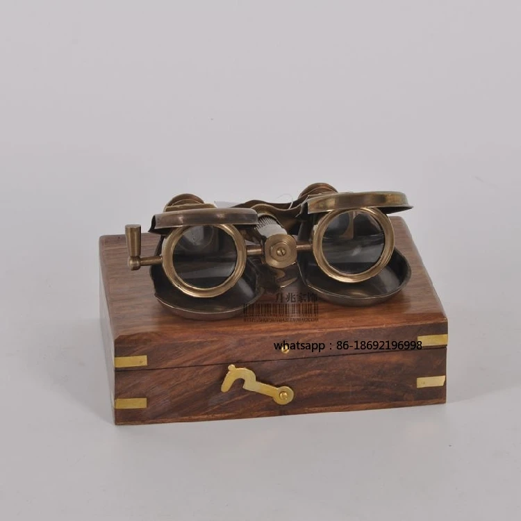 India Imported Handmade Gift Box Decorative Wooden Box Brass Vintage Nostalgic Binoculars Foldable and Adjustable