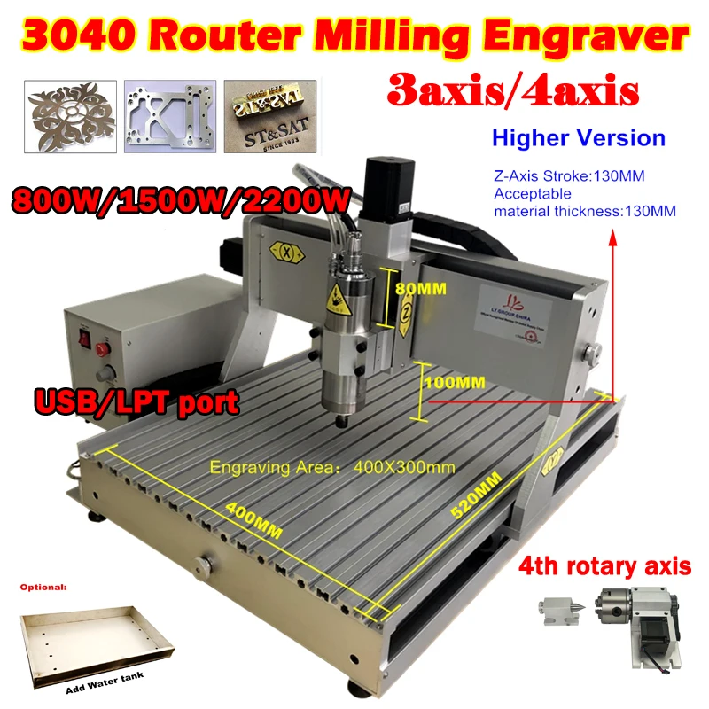 

4030Z 3040Z фрезерный гравировальный станок для резьбы 4-осевой 3-осевой USB Mach3 контроллер для обработки металла DIY PCB гравер 2200 Вт