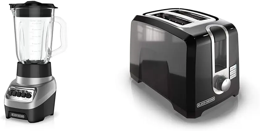 PowerCrush Multi-Function Blender with 6-Cup Glass Jar, 4 Speed Settings, Silver & 2-Slice Extra Wide Slot Toaster, One Size