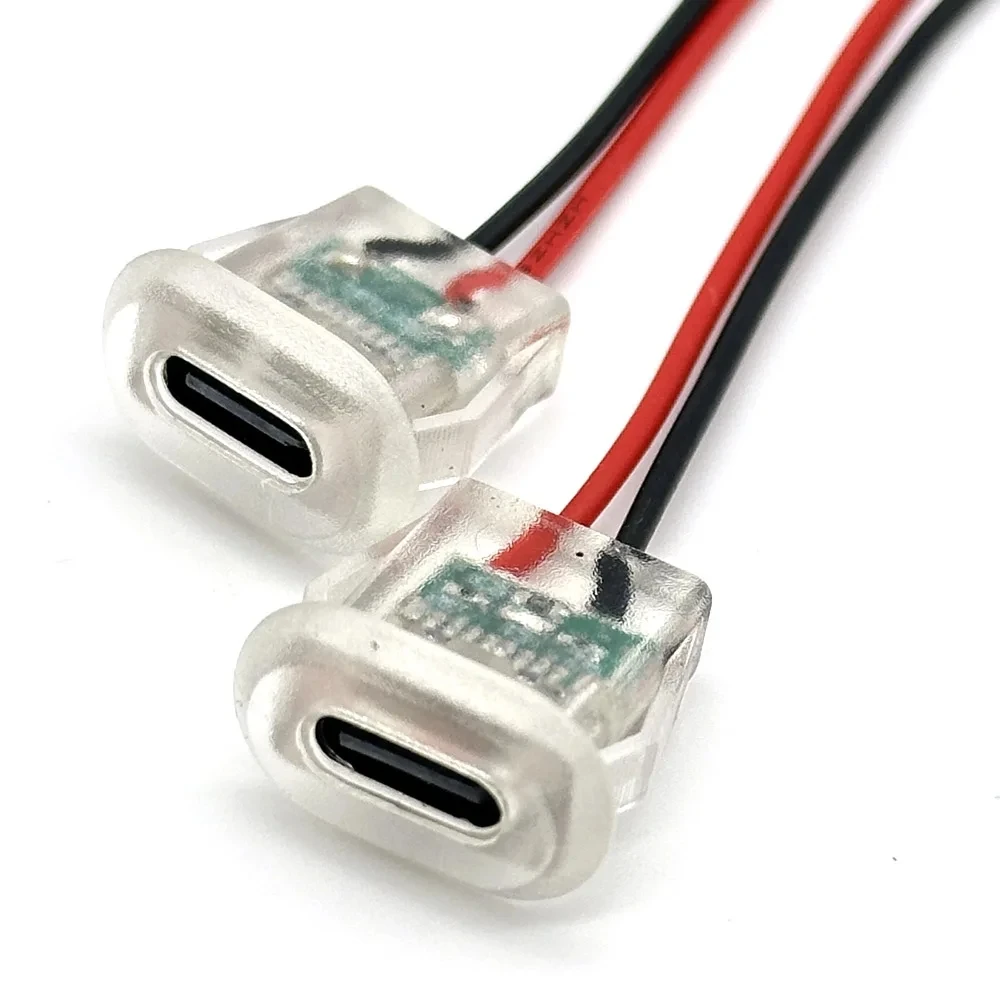 10PCS Female Connectors Transparent 2Pin USB Type-C With LED Lights Input Type Charging Socket Waterproof USB-C Power Port image 6