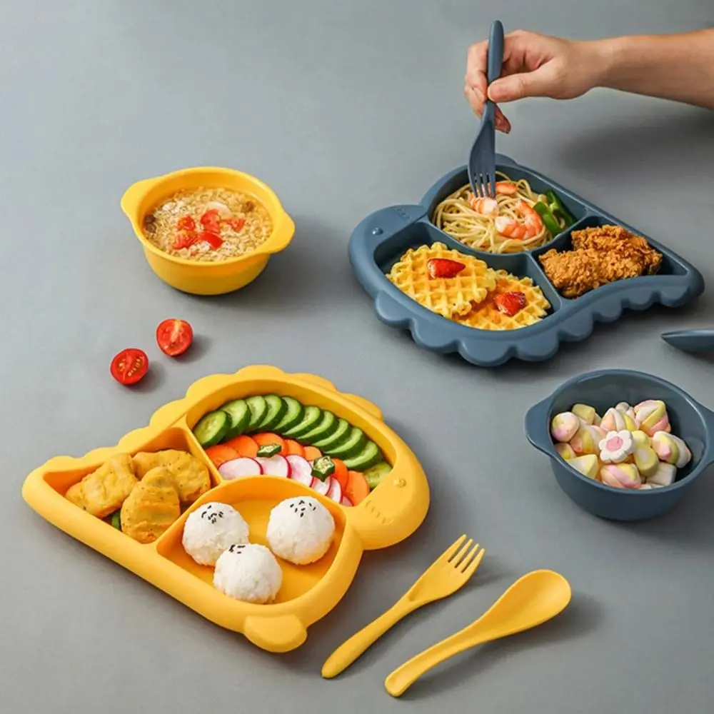 

New High Quality Dinosaur Shape Baby Bowls Plates Set Spoons Forks Food Feeding Kid Dishes Set Cartoon Child Dinnerware Set