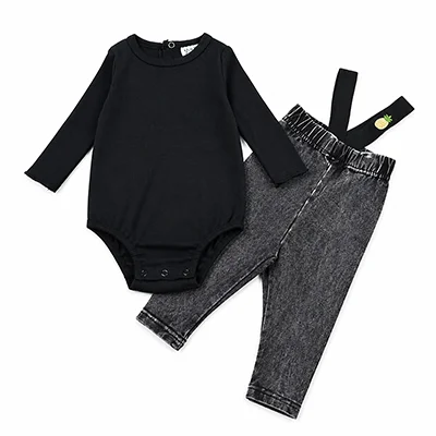 Herbst-Winter Denim Schwarz Kinderbekleidungsset - Familien-Matching-Outfits für Jungen und Mädchen mit Hemd und Strampler – Detail 37