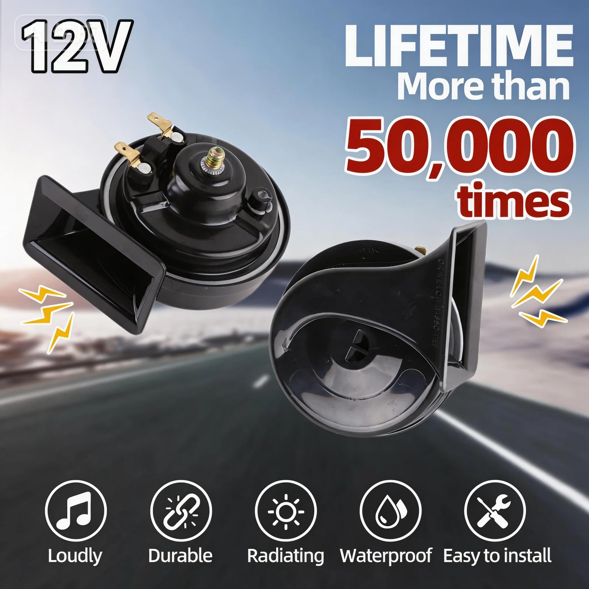 

12V Snail Horn 120dB Waterproof Dual Tone High/Low for Car Motorcycle Truck - Heavy Duty 50,000 Cycles