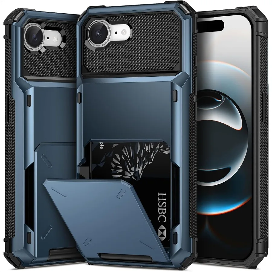 

for iPhone 16e Wallet Case Hold 1 to 5 Credit Card Holder Flip Cover ID Slot Back Pocket Compartment Dual Layer Shockproof TPU