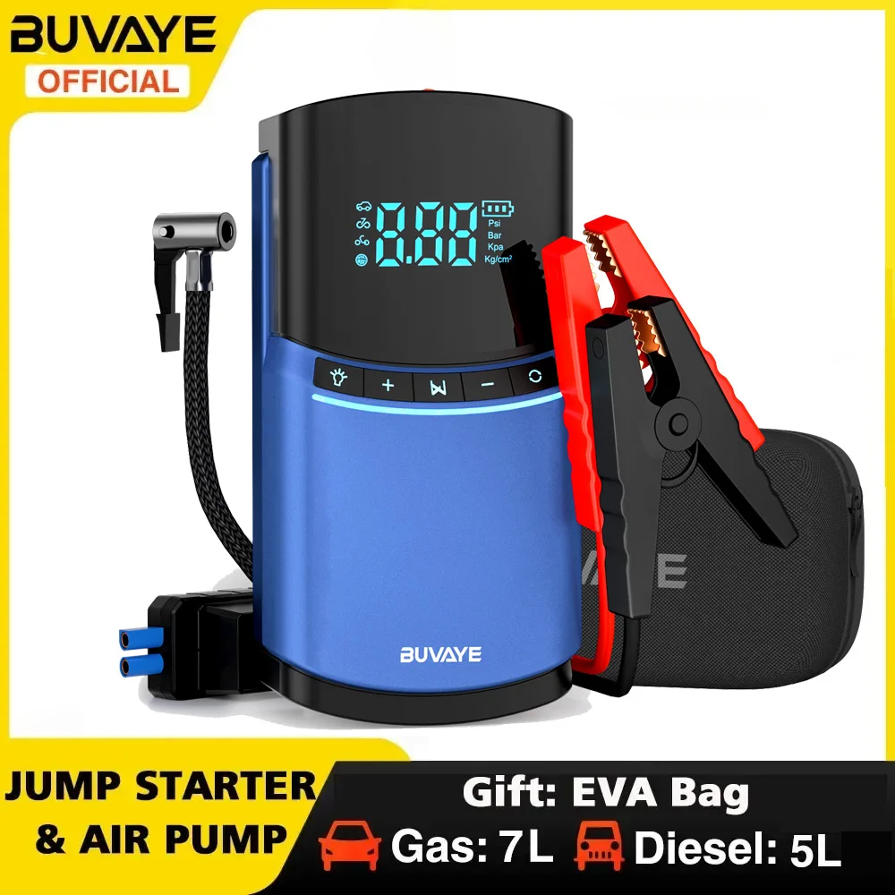 BUVAYE 4 in 1 Car Jump Starter Air Pump 150PSI Tire Compressor 2000A Jump Starter Device Power Bank Digital Inflatable Pump